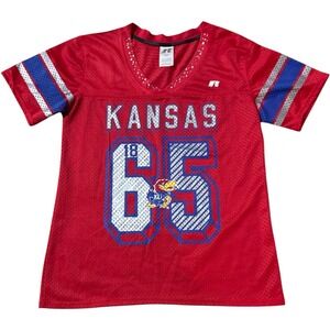 Kansas Jayhawks Football Jersey Russell Red‎ Rhinestone Trim Womens Size S